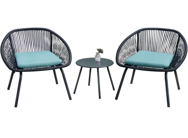 Kiku Outdoor Patio Seating Set 2 Chairs and 1 Table Set (Black + Blue)
