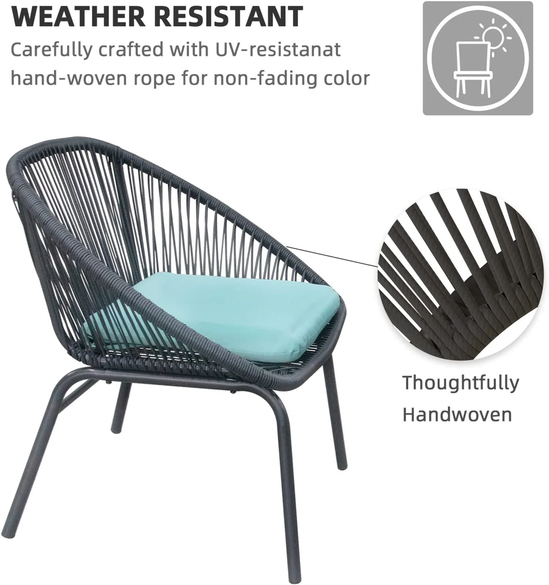 Kiku Outdoor Patio Seating Set 2 Chairs and 1 Table Set (Black + Blue)