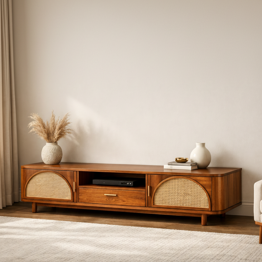 Bao Premium Solid Wood TV Unit with Cane Panel Cabinet