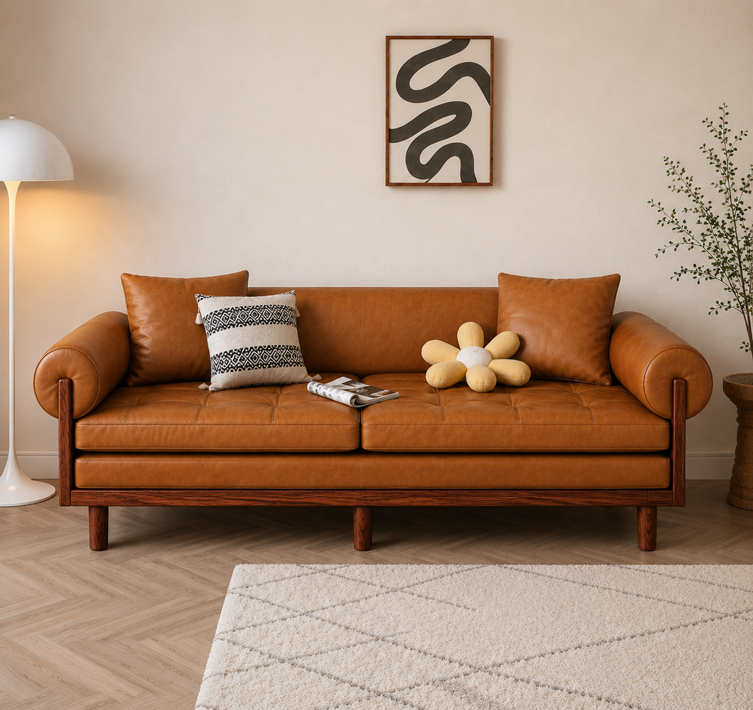 Japandi Solid Wood Recessed Arms Folding Sleeper Sofa Bed - SOFA BED