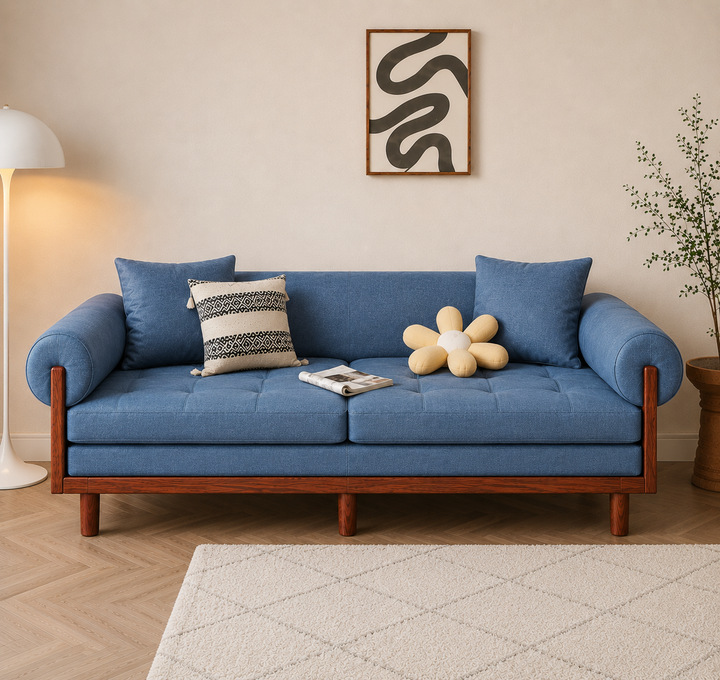 Japandi Solid Wood Recessed Arms Folding Sleeper Sofa Bed - SOFA BED