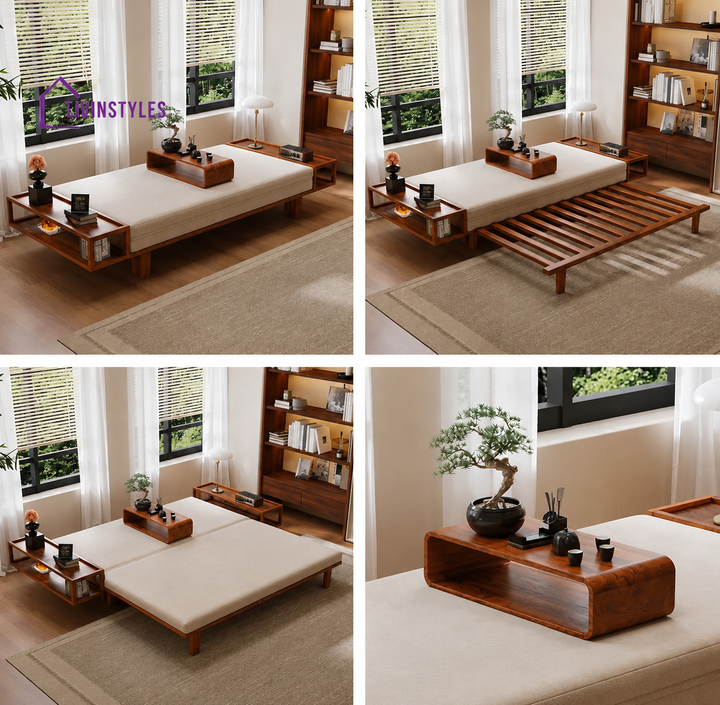 Mila Wooden Sofa Come Bed | Pull Out Mechanism & Premium Upholstery - FURNITURE