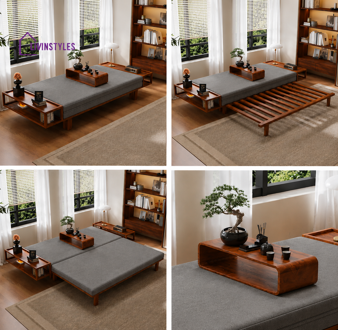 Mila Wooden Sofa Come Bed | Pull Out Mechanism & Premium Upholstery - FURNITURE