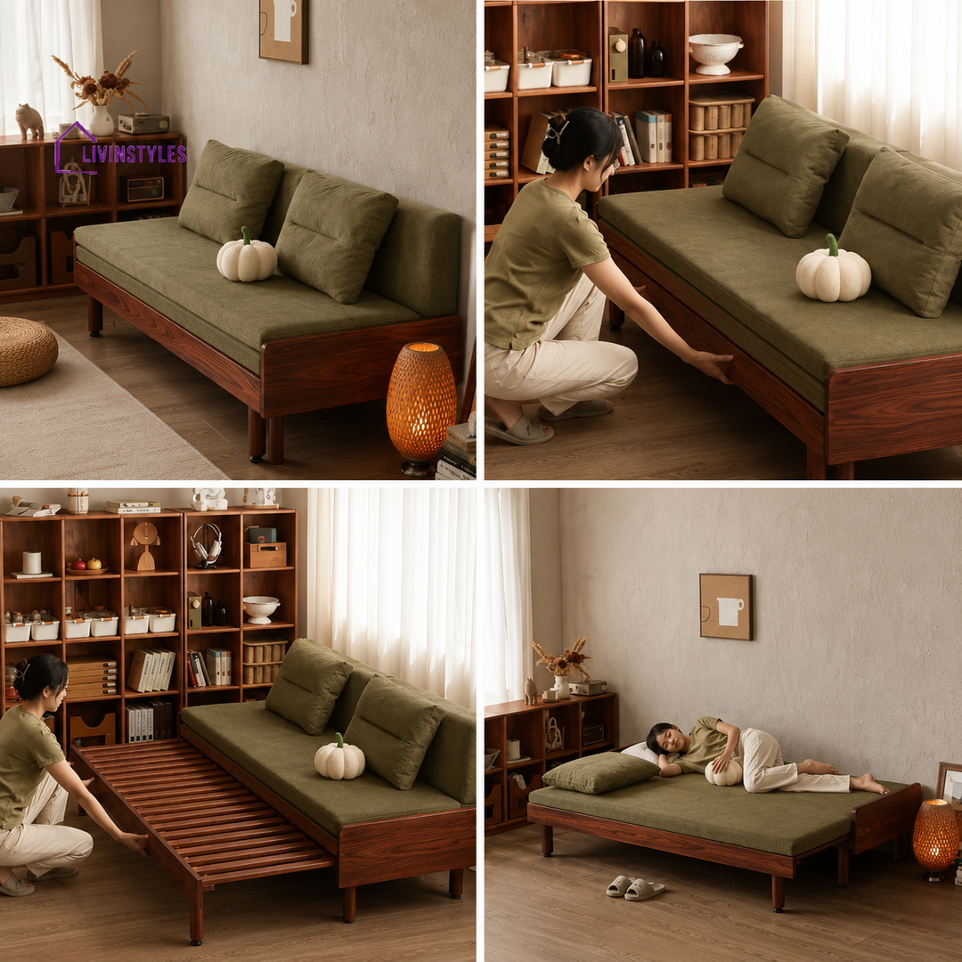 Daan Pull Out Solid Wood Sofa Come Bed - DAY BED