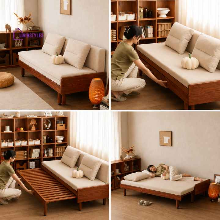 Daan Pull Out Solid Wood Sofa Come Bed - DAY BED
