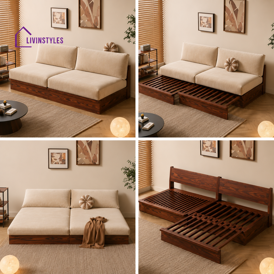 Liva Pull Out Solid Wood Sofa Come Bed - sofa bed