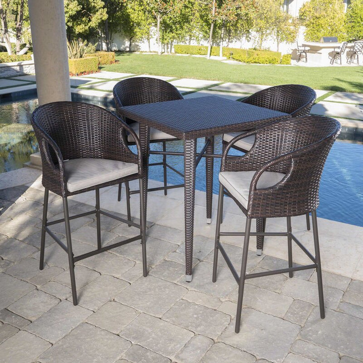 Maso Outdoor Patio Bar Sets 4 Chairs and 1 Table (Brown)