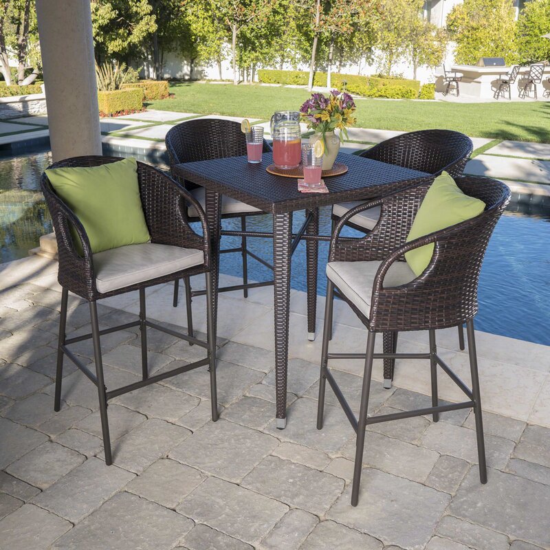 Maso Outdoor Patio Bar Sets 4 Chairs and 1 Table (Brown)