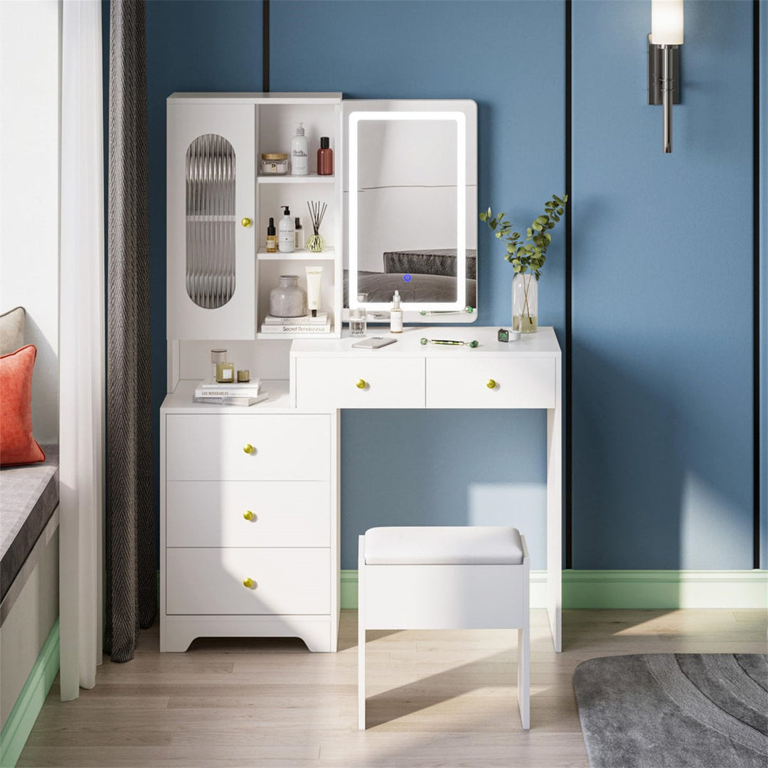 OmkarWood LuxeGlow Sliding LED Dressing Unit