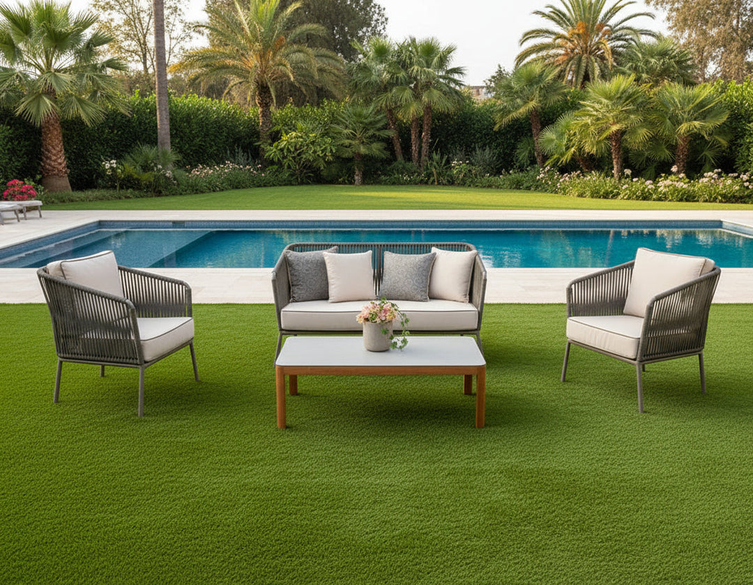 Ciro Outdoor Sofa Set 2 Seater , 2 Single seater and 1 Center Table (Dark Grey + Beige) Braided & Rope