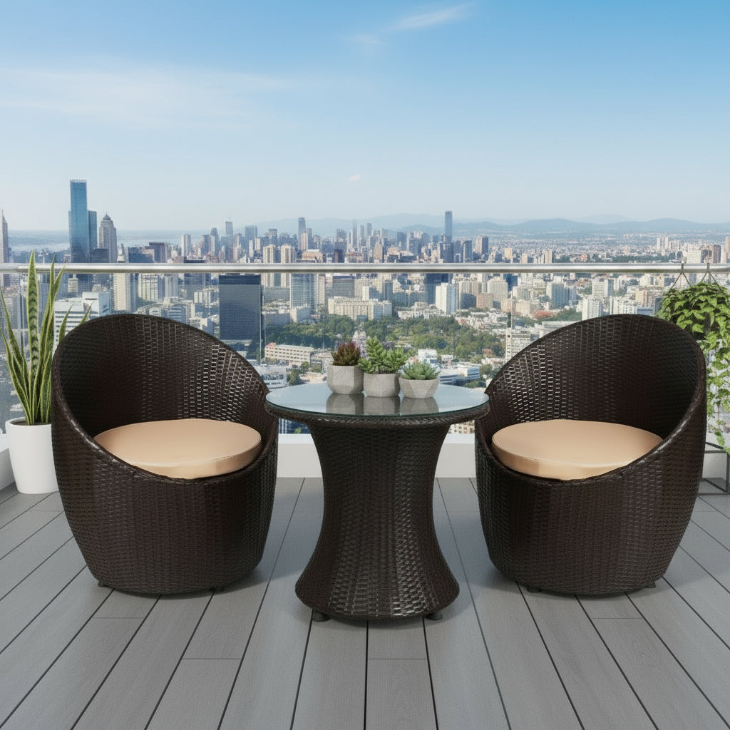 Coco Outdoor Patio Seating Set 2 Chairs and 1 Table Set (Dark Brown)