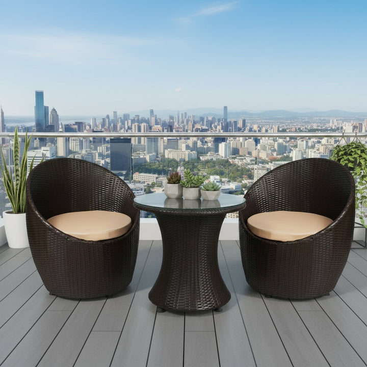 Coco Outdoor Patio Seating Set 2 Chairs and 1 Table Set (Dark Brown)