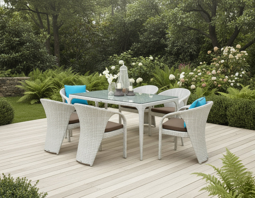 Colombina Outdoor Patio Dining Set 6 Chairs and 1 Table (Pearl white)