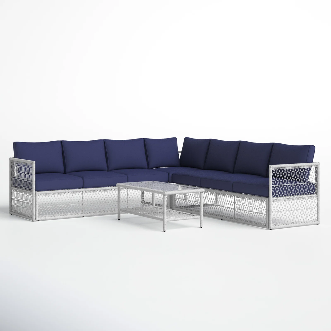 Promo Outdoor Sofa Set 7 Seater and 1 Center Table Set (White + Blue)