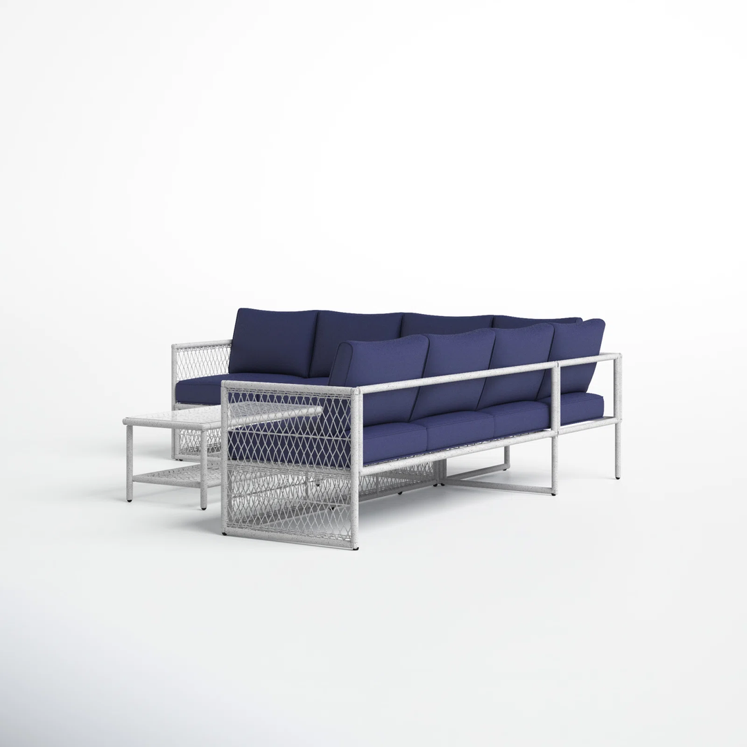 Promo Outdoor Sofa Set 7 Seater and 1 Center Table Set (White + Blue)