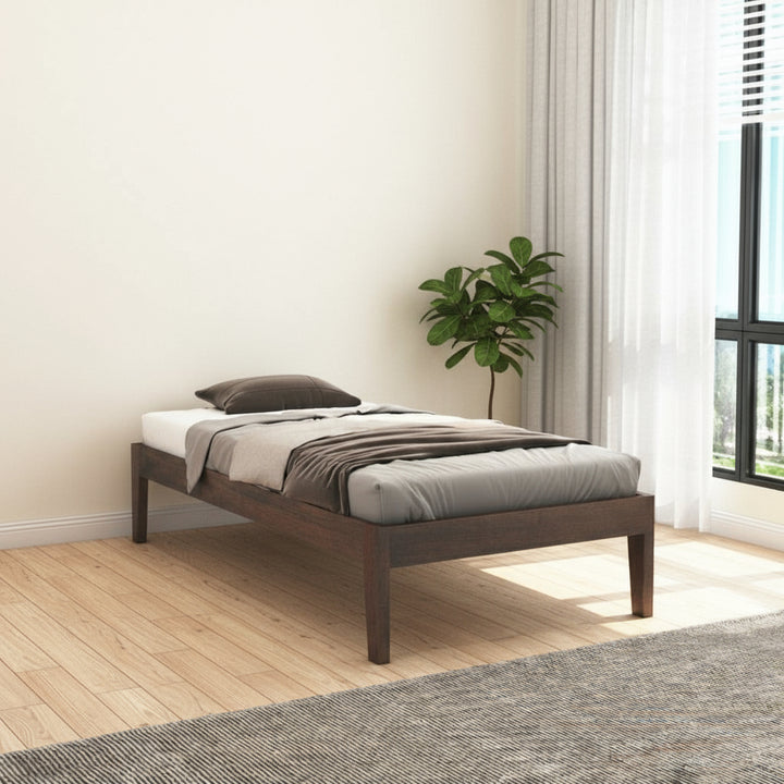 Coraline Solid Sheesham Wood Single Bed Without Storage (Walnut Finish)