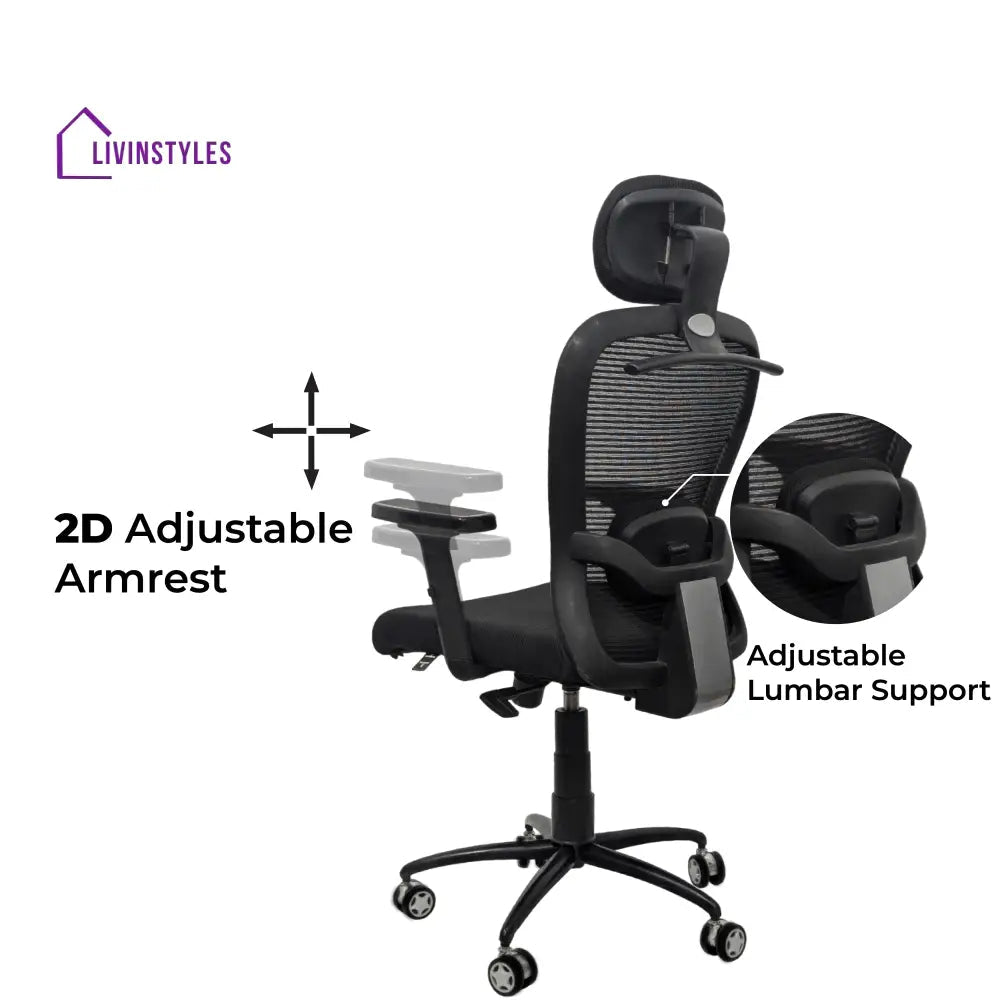 Cosmic Horizon Black Headrest Office Ergonomic Chair with Black Air Base