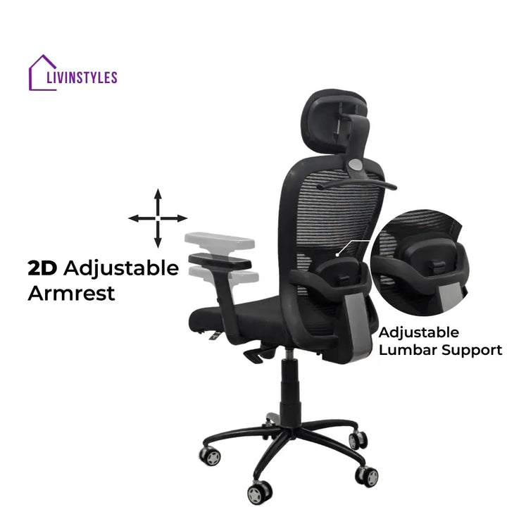 Cosmic Horizon Black Headrest Office Ergonomic Chair with Black Air Base