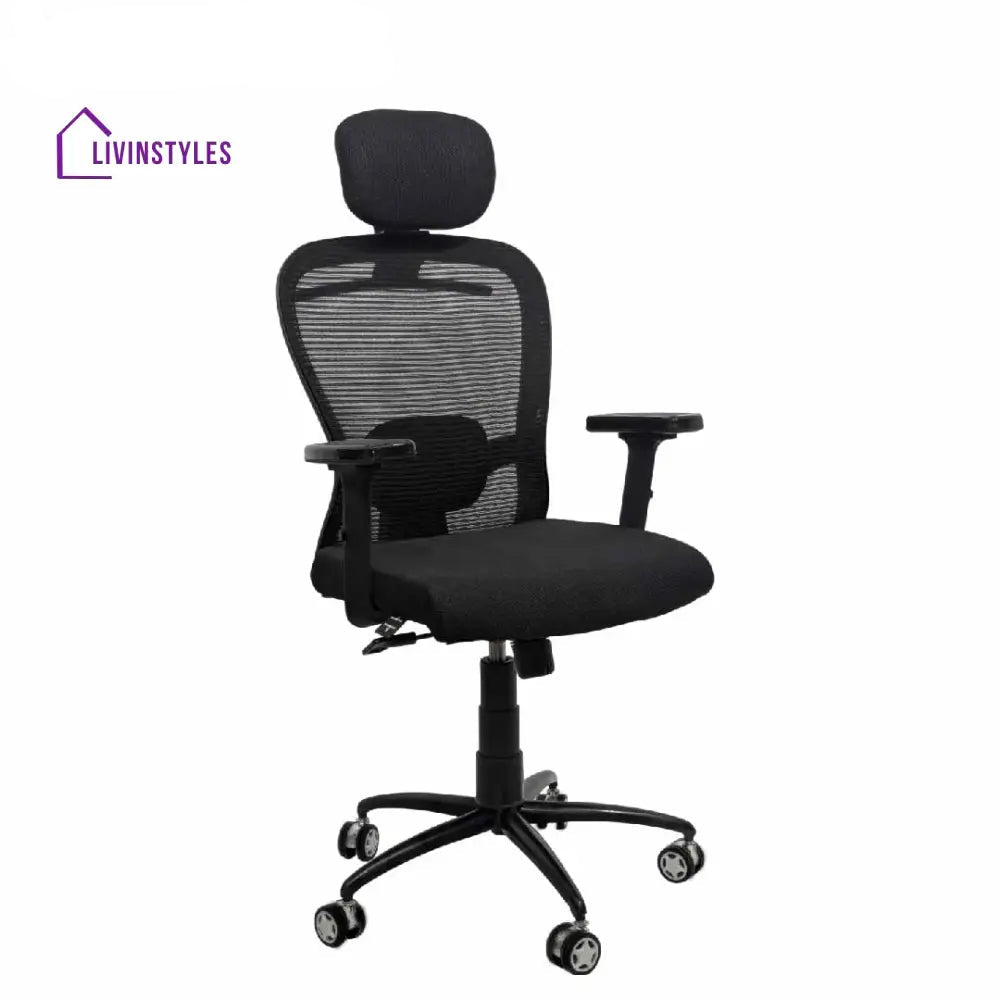 Cosmic Horizon Black Headrest Office Ergonomic Chair with Black Air Base