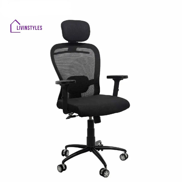 Cosmic Horizon Black Headrest Office Ergonomic Chair with Black Air Base