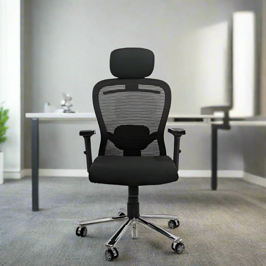 Cosmic Horizon Black Headrest Office Ergonomic Chair with Scorpio Base