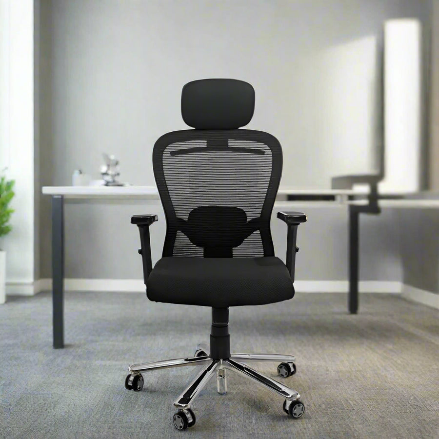 Cosmic Horizon Black Headrest Office Ergonomic Chair with Scorpio Base