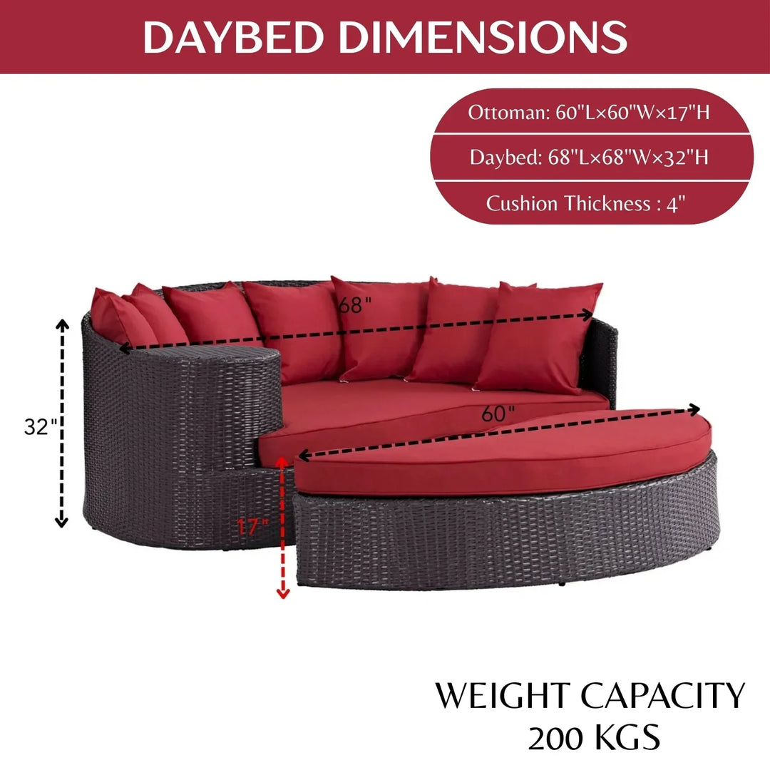 Renate Outdoor Rattan Wicker Daybed (Dark Brown & Red)