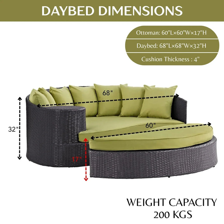 Leonie Outdoor Rattan Wicker Daybed (Dark Brown & Green)