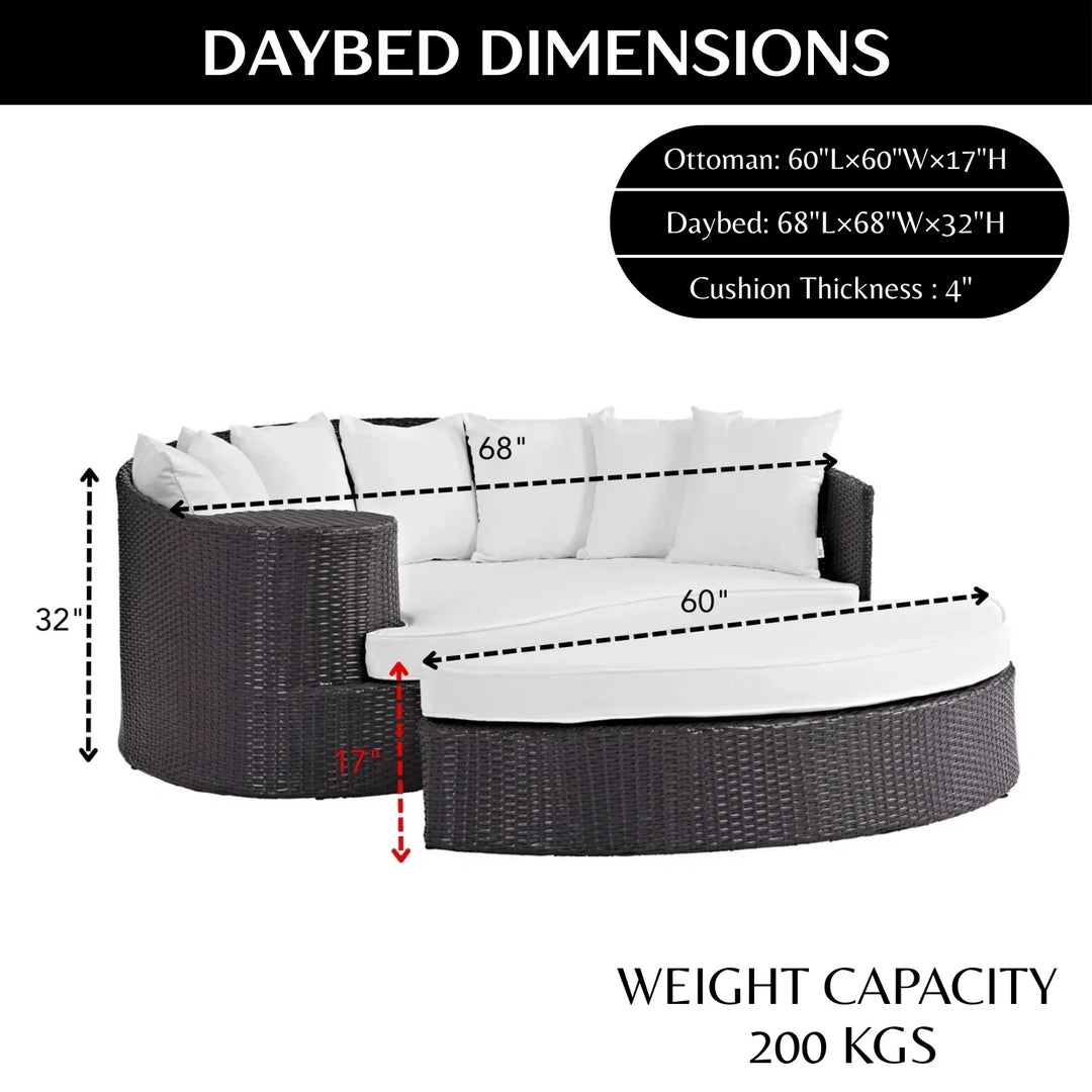 Freja Outdoor Rattan Wicker Daybed (Dark Brown & White)