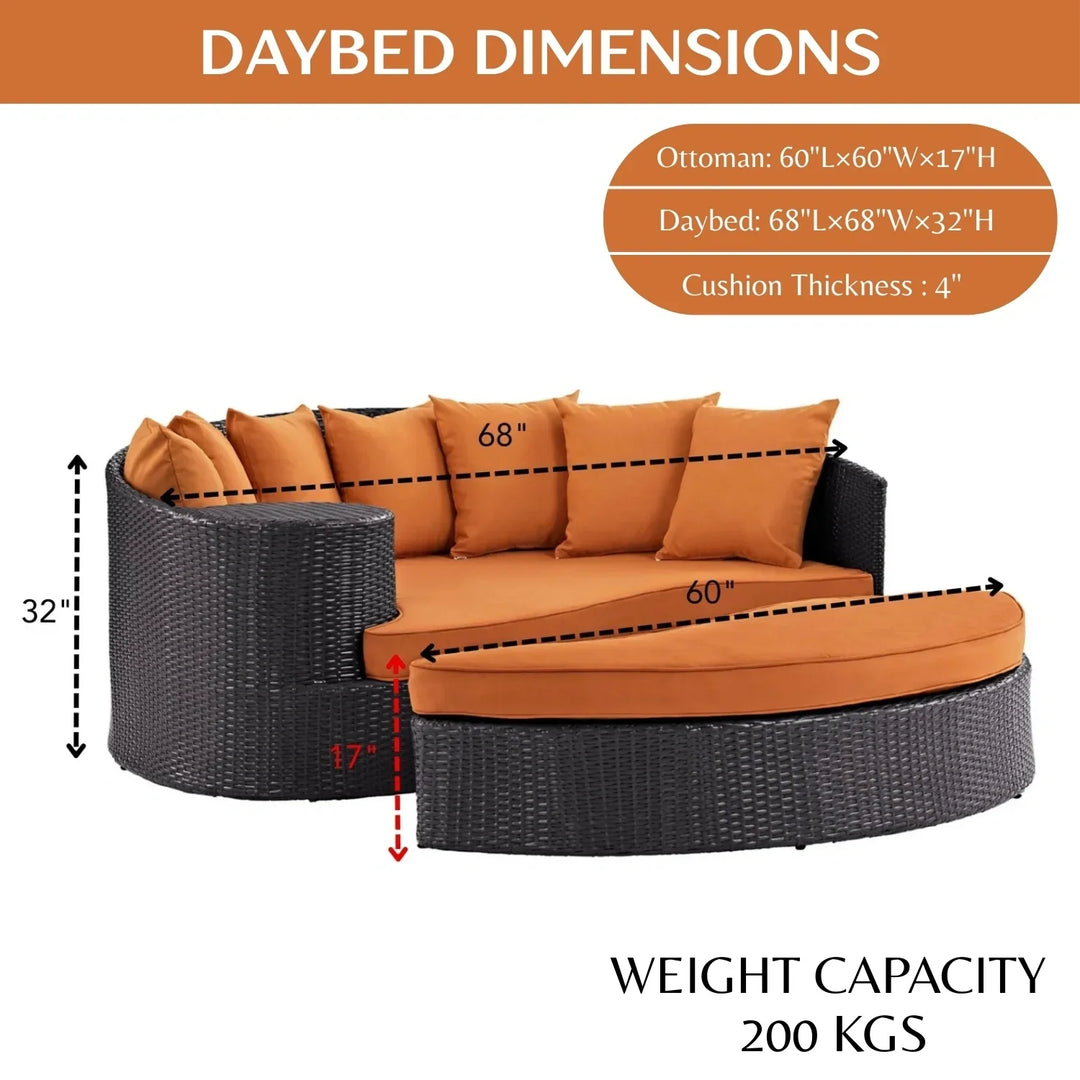 Petra Outdoor Rattan Wicker Daybed (Dark Brown & Orange)