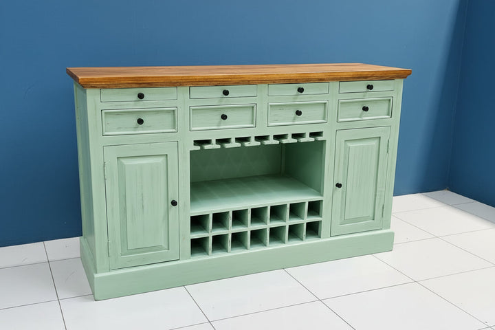 Kateryna Wooden Drink Cabinet Bar Counter (Light Green Distress) simple