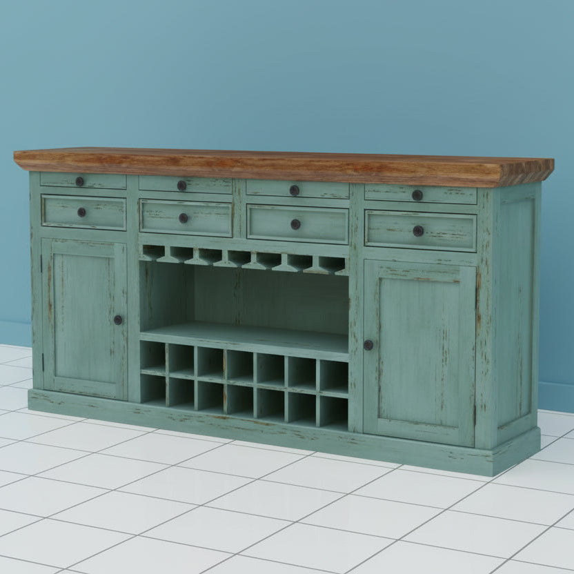 Mariia Wooden Drink Cabinet Bar Counter (Teal Distress) simple