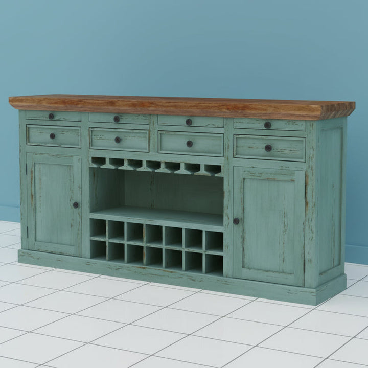 Mariia Wooden Drink Cabinet Bar Counter (Teal Distress) simple