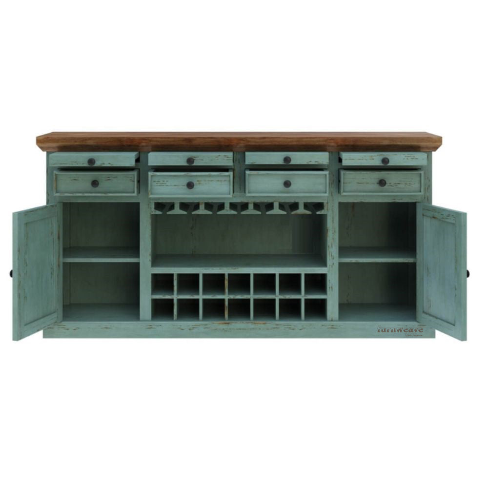 Mariia Wooden Drink Cabinet Bar Counter (Teal Distress) simple
