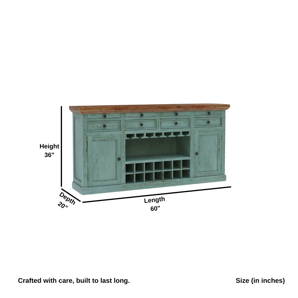 Mariia Wooden Drink Cabinet Bar Counter (Teal Distress) simple
