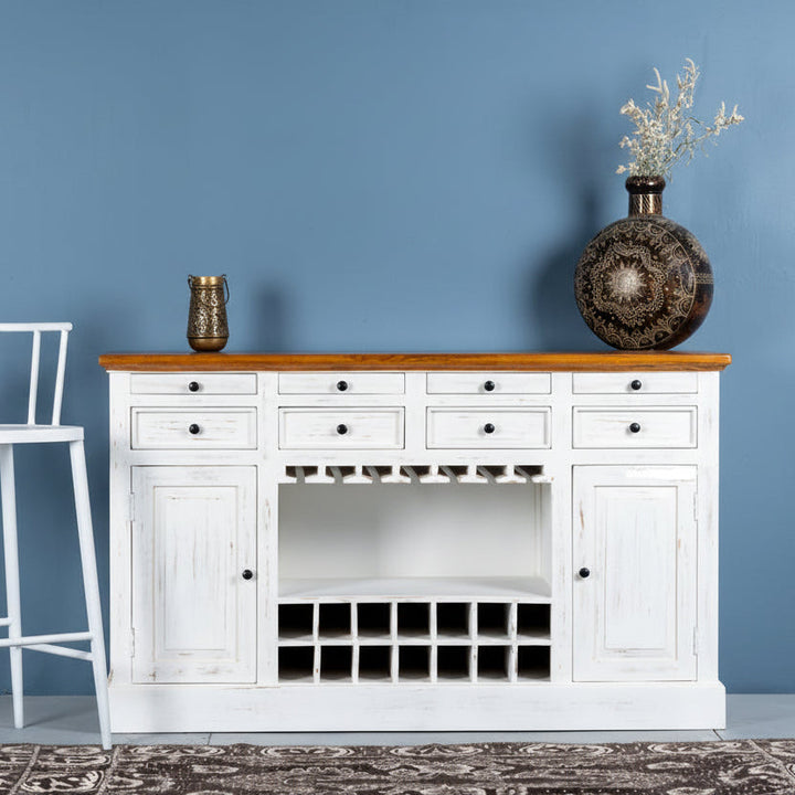 Iryna Wooden Drink Cabinet Bar Counter (White Distress) simple