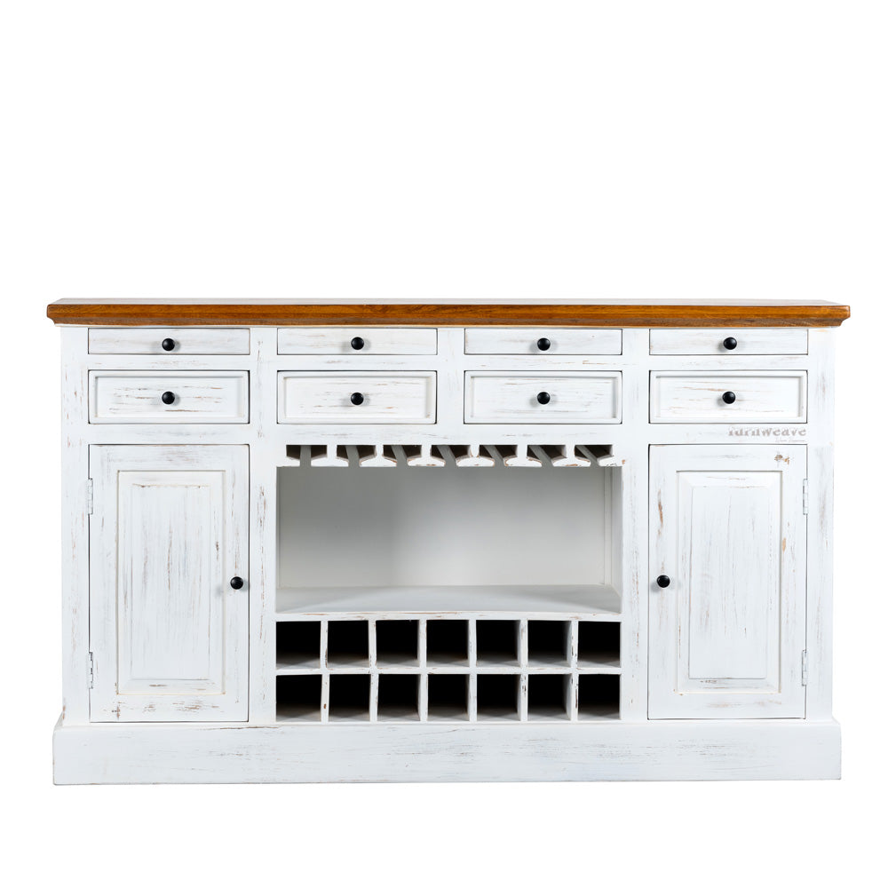 Iryna Wooden Drink Cabinet Bar Counter (White Distress) simple