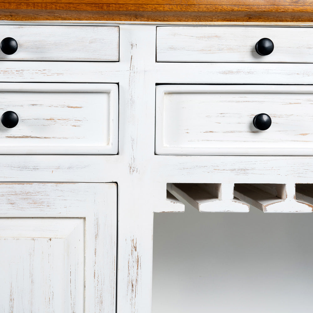 Iryna Wooden Drink Cabinet Bar Counter (White Distress) simple