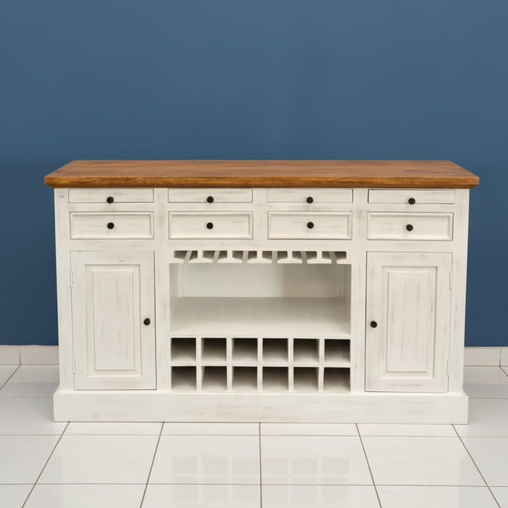 Iryna Wooden Drink Cabinet Bar Counter (White Distress) simple