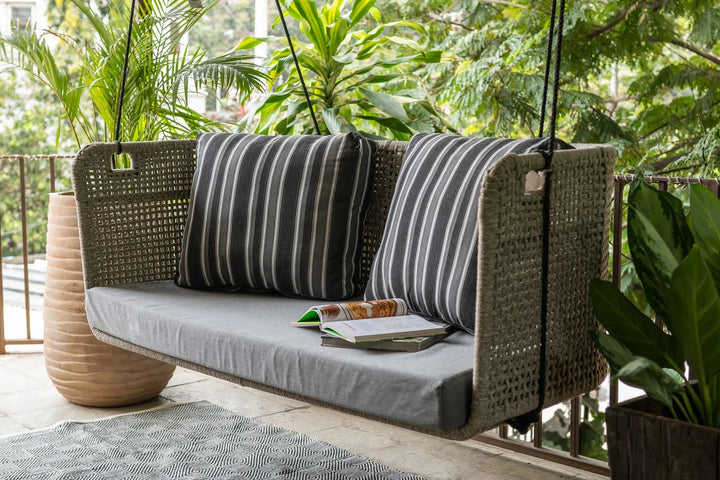 Apolinar Double Seater Hanging Swing Without Stand For Balcony, Garden Swing (Beige) Braided & Rope