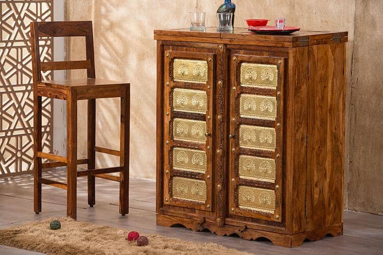 Martina Solid Wood Bar Honey L 188 x D 50 x H 101 cm (Opened) L 94 x D 50 x H 104 cm (Compact) / Honey Bar