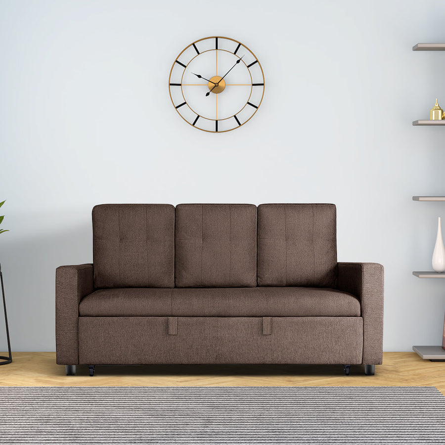 Yeremey Saddle Brown Fabric Sofa cum Bed