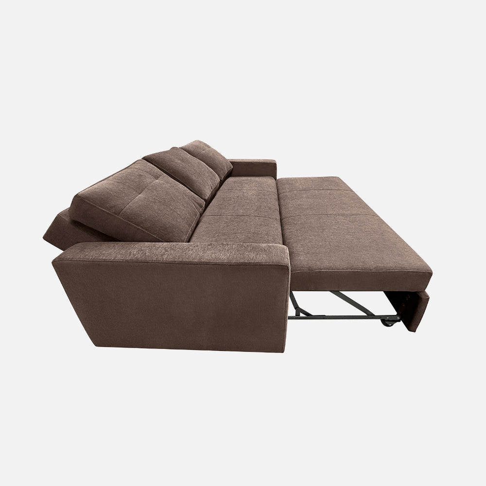 Yeremey Saddle Brown Fabric Sofa cum Bed