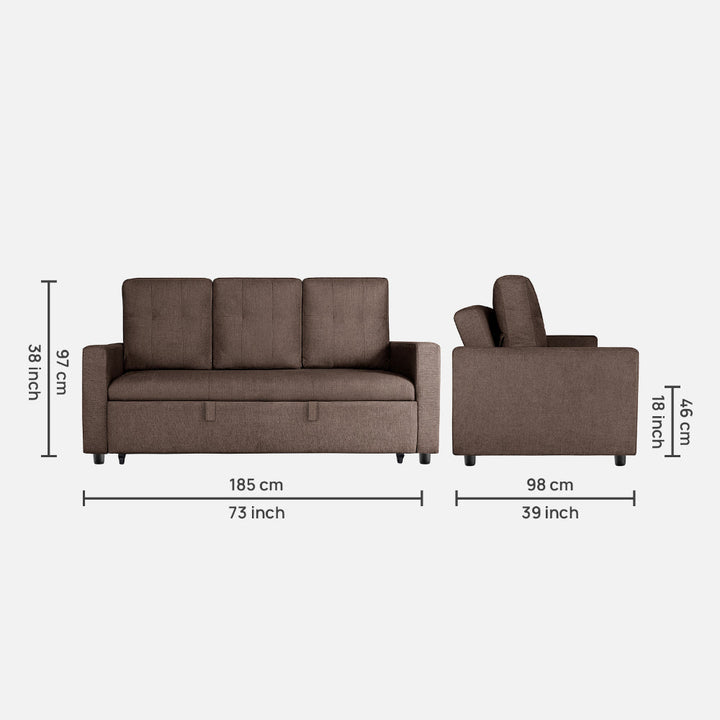 Yeremey Saddle Brown Fabric Sofa cum Bed