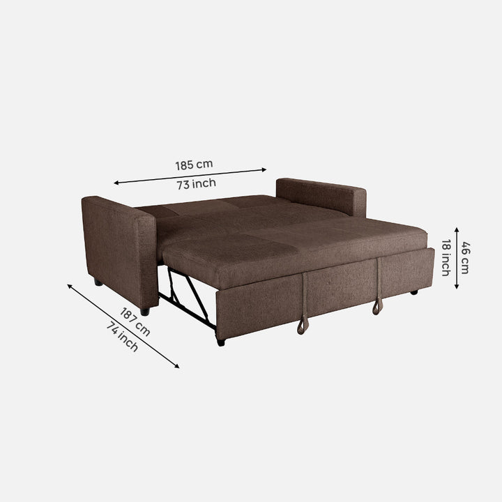 Yeremey Saddle Brown Fabric Sofa cum Bed