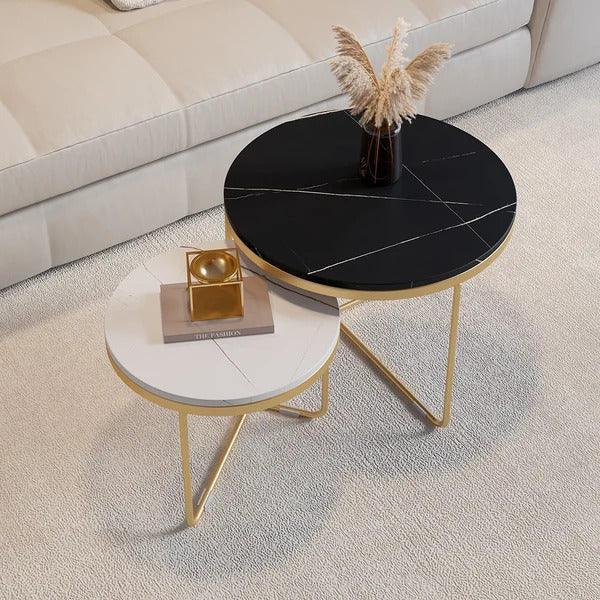 Black & White Marble Top Melody Round Center Coffee Table For Living Room Home