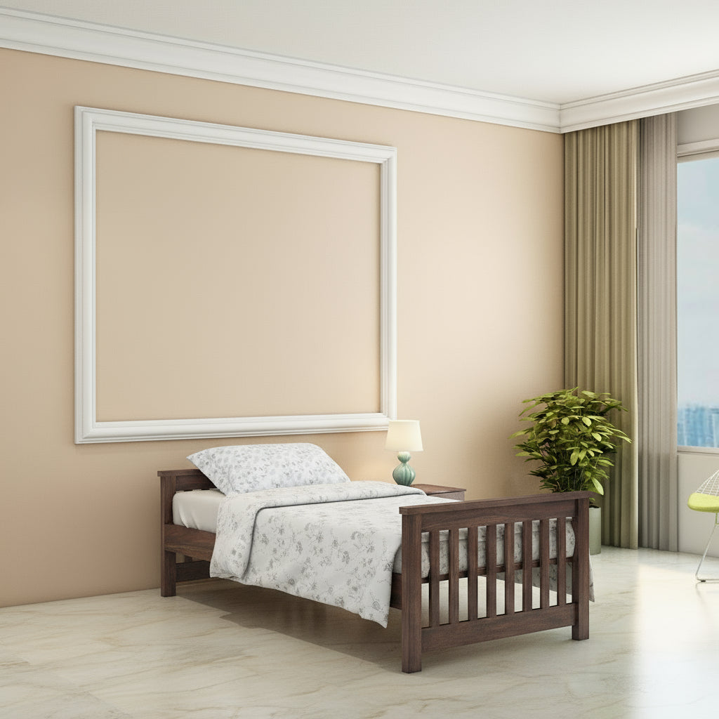 Delfina Solid Sheesham Wood Single Bed Without Storage (Walnut Finish)