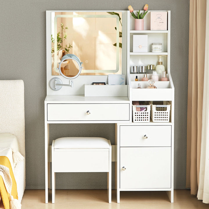OmkarWood Eleganz Vanity Station with LED Mirror & Storage Hutch