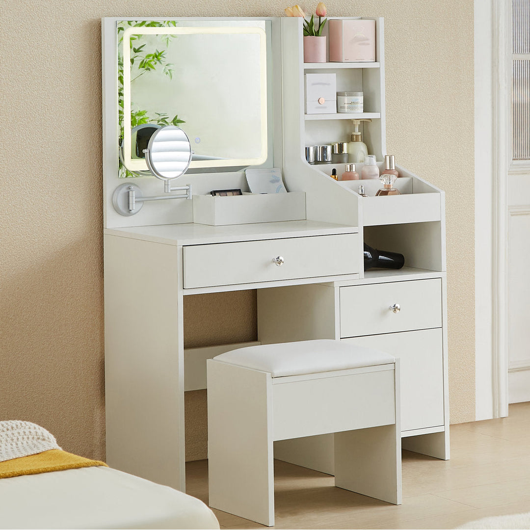 OmkarWood Eleganz Vanity Station with LED Mirror & Storage Hutch