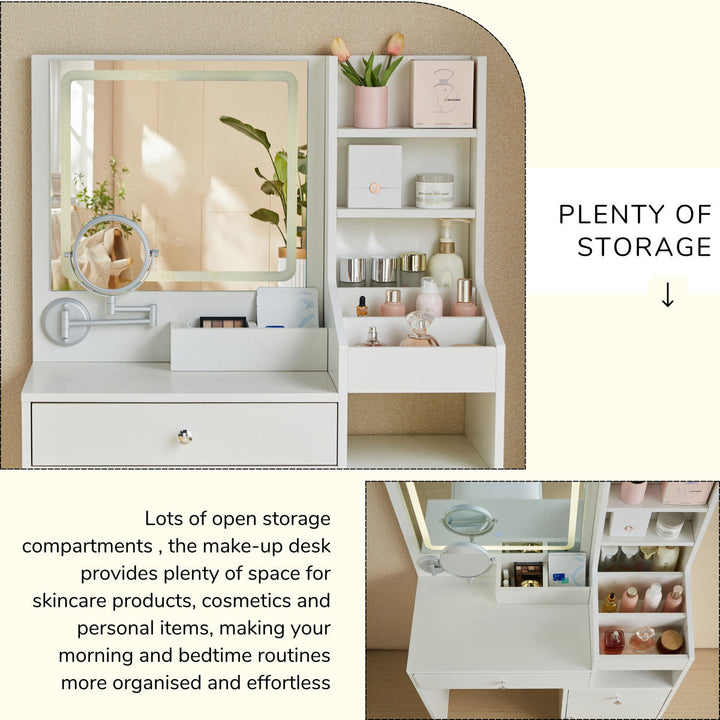OmkarWood Eleganz Vanity Station with LED Mirror & Storage Hutch